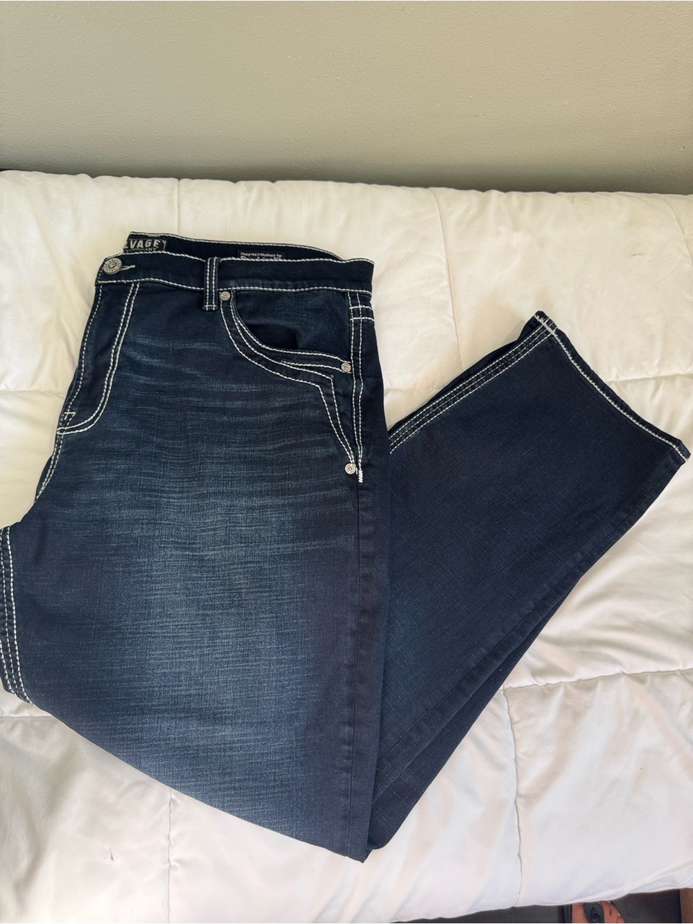 SALVAGE Dark Wash Jeans with Contrast Stitching